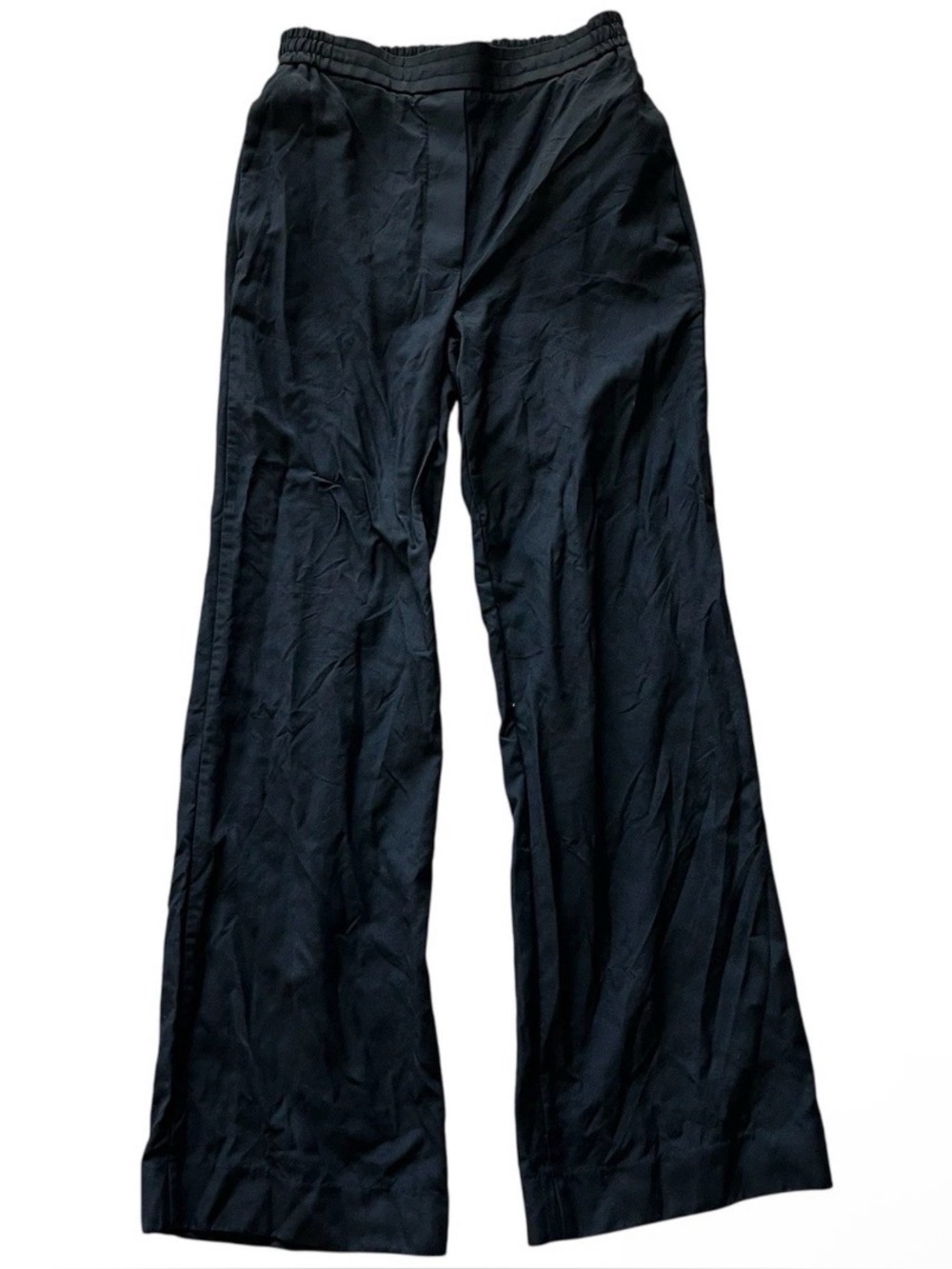 COS Black 100% Wool Wide Leg Trousers Pants Elastic Waist Drawstring Size US 2